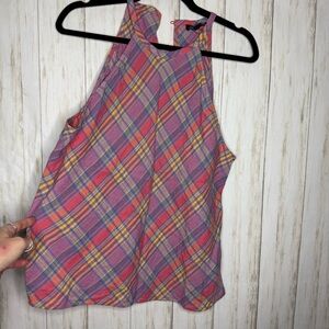J. Crew Rainbow Linen Plaid Tank Top Large